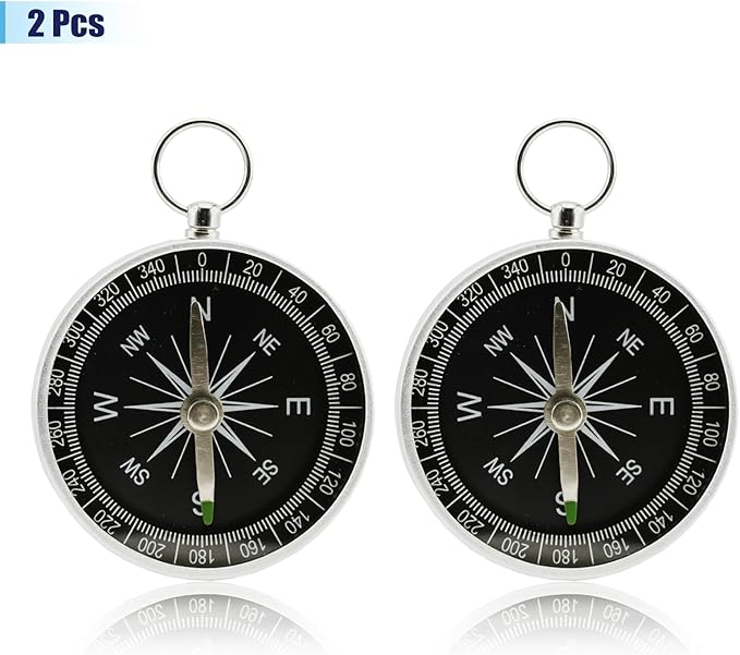Pocket Compass, 2 Pieces Mini Compass with Key Ring, Suitable for Hiking Survival, Mountaineering Camping, Outdoor Adventure Party Navigation Tools