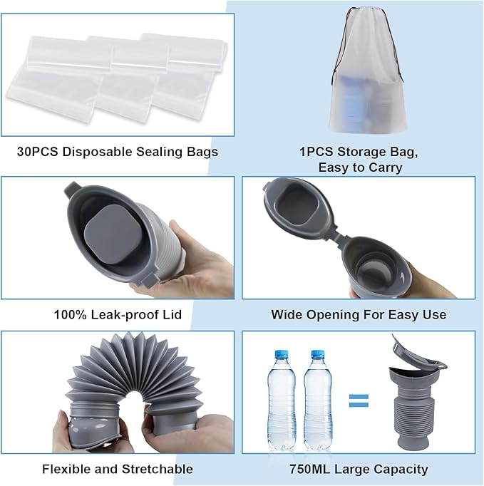 Pee Bottles for Men, Portable Urinal for Men, Collapsible Urine Bottle 750ML, Car Urinals for Men and Women, Emergency Urinal Shrinkable Pocket Toilet for Travel, Camping, Traffic Jam, Road Trips