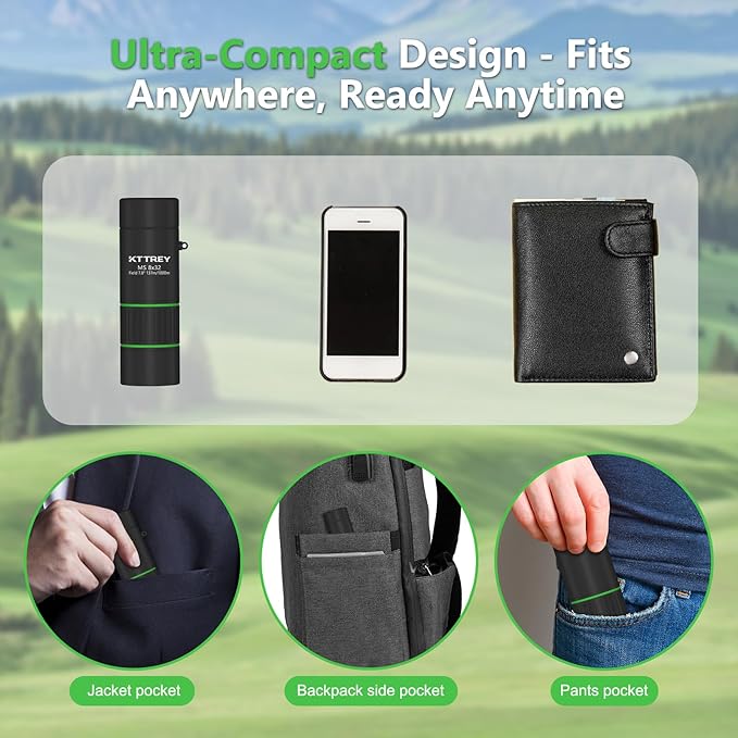 8x32 Monocular Telescope for Adults, High Power BAK4 Prism FMC Coating IPX7 Waterproof Compact Scope for Bird Watching Hunting Hiking Travel Gift with Carrying Case