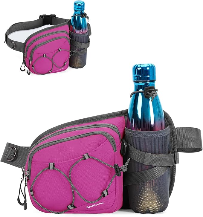 sportsnew Hydration Waist Pack with Water Bottle Holder, 2L Large Fanny Pack for Running Hiking Dog Walking, Water-Resistant Crossbody Waist Bag for Men Women, Patent Pending