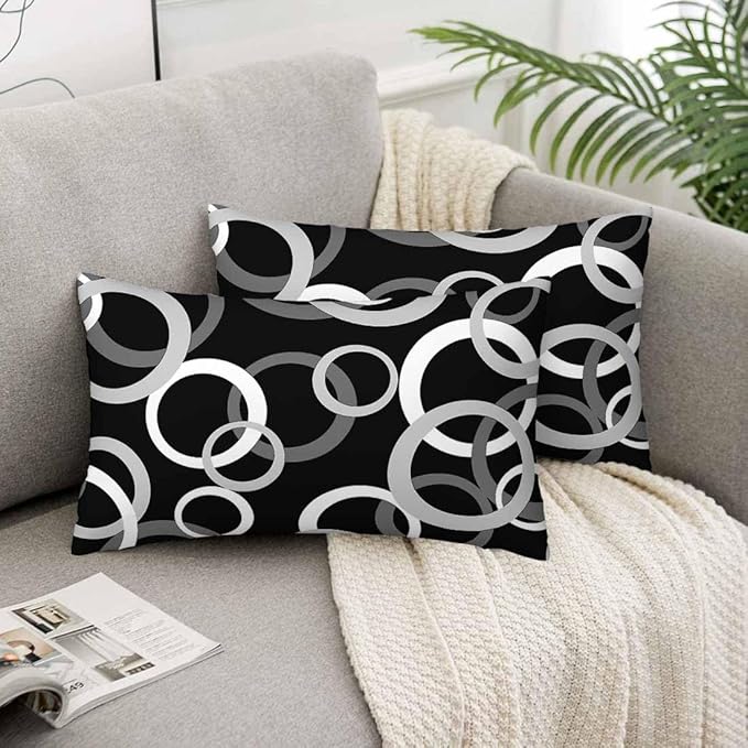 Abstract Geometric Circle 12 X 20 Pillow Covers Black White Decor Artwork Set of 2 Pillow Cases Velvet Outdoor Pillowcases Decorative for Home Bed Sofa Couch Hotel