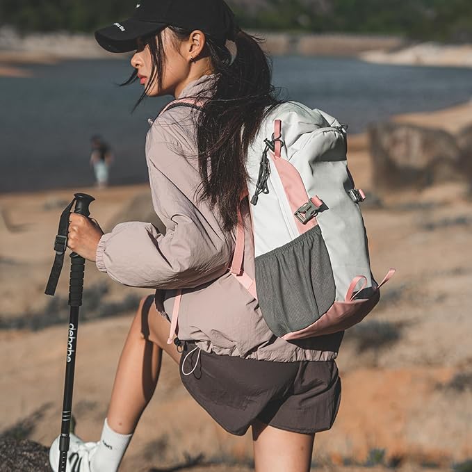 Small Hiking Backpack with Chest Strap for Women, 20L Lightweight Waterproof Travel Backpack with Padded Straps, Durable Cute Casual Hiking Daypack for Traveling Camping, Pink