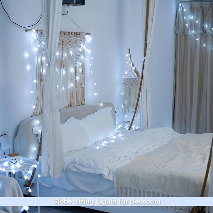 JMEXSUSS Globe String Lights Battery Operated - 100 LED White Fairy Lights Indoor Outdoor Waterproof 33FT Battery Powered String Lights with Remote for Wedding Bedroom Classroom Camping Decor