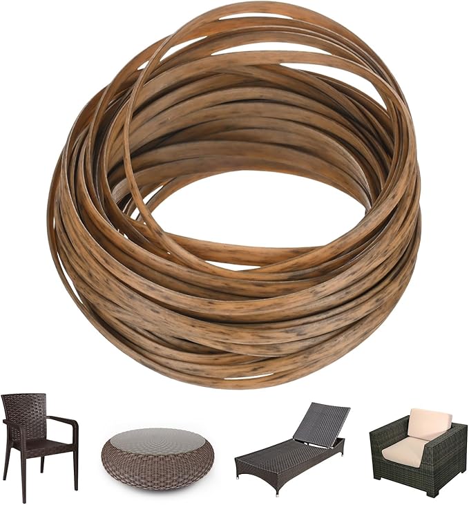 M METERXITY 1-Pack Wicker Repair Kit, 5mm x 33ft/10m Plastic Flat Rattan Replacement Supplies for Patio Furniture Repair/Basket Making/Chair Weaving, Synthetic Woven Rattan [Khaki]