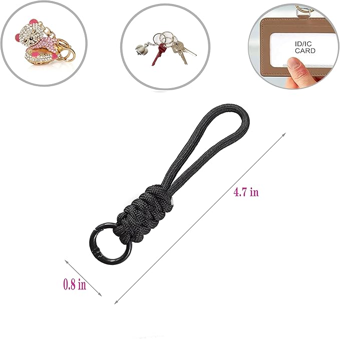 Colorful Braided Paracord Keychain, 12cm Length, Multi-Color Pack with Ring, Decorative Woven Rope Strap