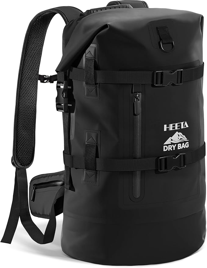 HEETA Dry Bags Waterproof Backpack 40L for Men & Women, Roll Top Heavy Duty Cushioned Hiking Backpack for Kayaking Boating Paddle Boarding Fishing Travel Camping Beach Vacation Cruise Ship Essentials