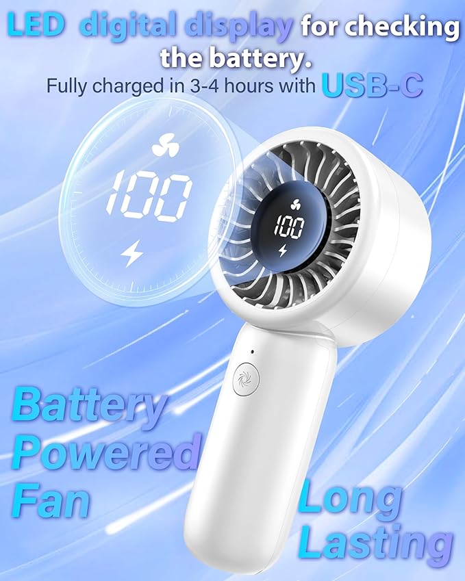 Portable Handheld Fan Personal Small Turbo Hand Fan Powerful, Cooling, Lanyard, USB Rechargeable, 5 Speeds, Makeup, Gifts for Women Men, Kid, Mom, Hot Summer, Travel, Sports, Wedding Use