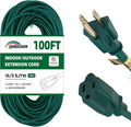 100FT Outdoor Extension Cord-16/3 SJTW Durable Green Extension Cable with 3 Prong Grounded Plug for Safety,Great for Outside Christmas Decorations