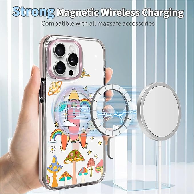 Case for iPhone 14 Pro Max,[Compatible with MagSafe],Spaceship Mushroom Phone Case Design，for Women Girls Magnetic Clear Cover - Slim, Sleek, & Shockproof Protection