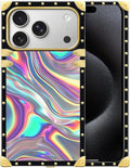 for iPhone 17 Pro Case Luxury Golden Decoration for Girl Women Soft TPU Shockproof Protective Hard PC Back for iPhone 17 Pro Crazy Pattern Holographic Abstract Iridescent Textures