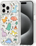 MOSNOVO Case for iPhone 15 Pro Max, [Buffertech 6.6ft Military-Grade Drop Protection] [Anti Peel Off Tech] Clear TPU Bumper Phone Case Cover Design - Dinosaur Land