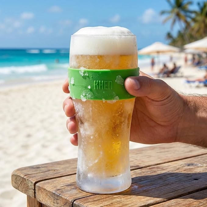 Frozen Pint Beer Glasses - Freezable Mugs Freeze Chiller, Birthday Gifts Him, Men, Dad, Guys, Cooling Cups 12oz Unbreakable Tritan Acrylic, Double Walled Insulated Glass Gift, Iced Coffee Tumbler