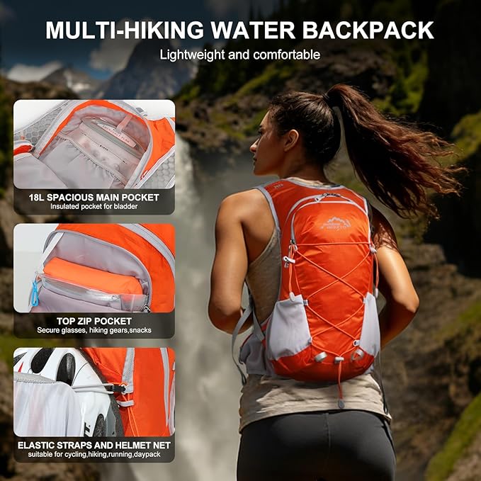 IX INOXTO Hydration Backpack, 18L Lightweight Hiking Backpack with 2L Water Bladder Daypack Women Men, Water Backpack Insulated Hydration Pack for Hiking, Running, Festival, Cycling