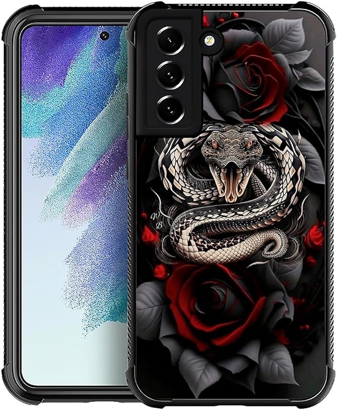 for Samsung Galaxy S22 Plus Case, Entwined Rose Snake Pattern Graphic Design Girl Boy Soft Silicone Hard Acrylic Shock Protection for Samsung Galaxy S22 Plus