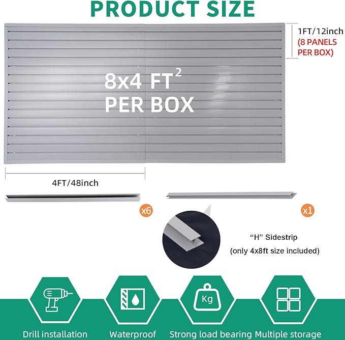 FRAYSCENT Slat Wall Paneling Garage Slat Wall Storage Systems Slatwall Panels Power Tool Organizer Wall Mount, PVC Garage Storage & Organization Products Slate Board (Grey, 4ft x 8ft)