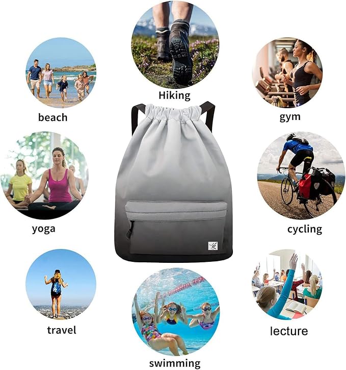 Waterproof Drawstring Bag, Gym Bag Sackpack Sports Beach Backpack for Men Women