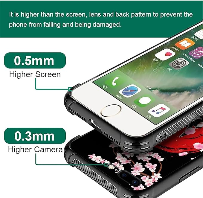 for iPhone 7/8 Case, Sakura Japanese Samurai Pattern Graphic Design Girl Boy Soft Silicone Hard Acrylic Shock Protection for iPhone 7/8