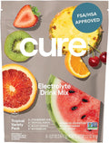 Cure Hydration | Plant-Based Electrolyte Drink Mix | No Added Sugar | FSA-HSA | Dehydration Relief Powder Made with Coconut Water | Non-GMO | Vegan | 8 Packets - Tropical Variety Pack