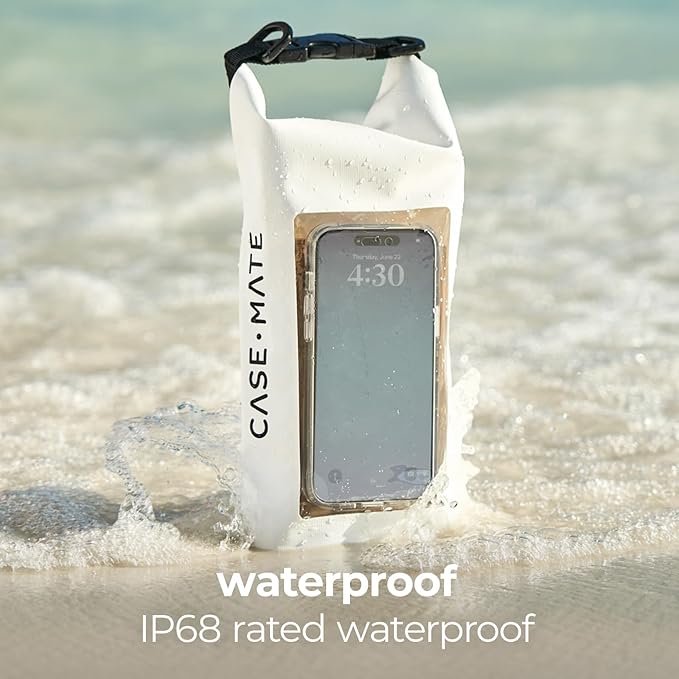 Case-Mate Sand Dollar Mini IP68 Waterproof Bucket Bag - Roll Top Dry Bag 2L Cap with Waterproof Pouch for Swimming Kayaking Boating Travel and More - For Phones Up to 7"