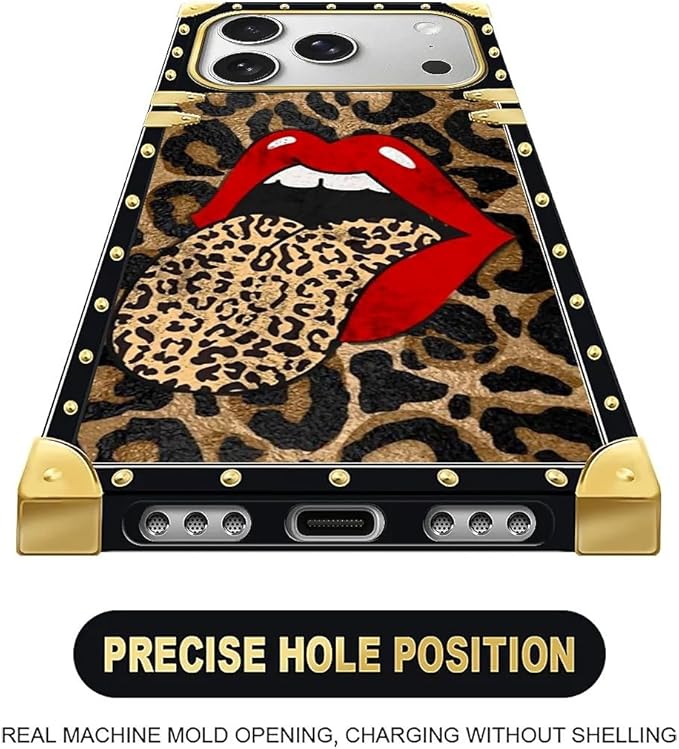 for iPhone 17 Pro Max Case Luxury Golden Decoration for Girl Women Soft TPU Shockproof Protective Hard PC Back for iPhone 17 Pro Max Crazy Pattern Brown Leopard Print Mouth