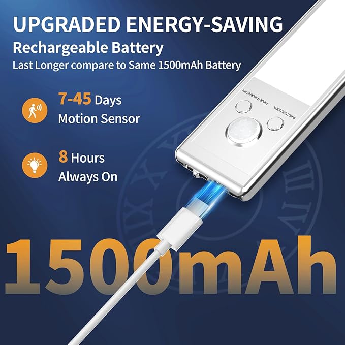 Under Cabinet Lights,76 LED Operated Motion Sensor Light Indoor,1500mAh USB Rechargeable Closet Lights, 6 Pack Magnetic Dimmable Closet Lights，Wireless Under Counter Lights for Kitchen, Stairs.