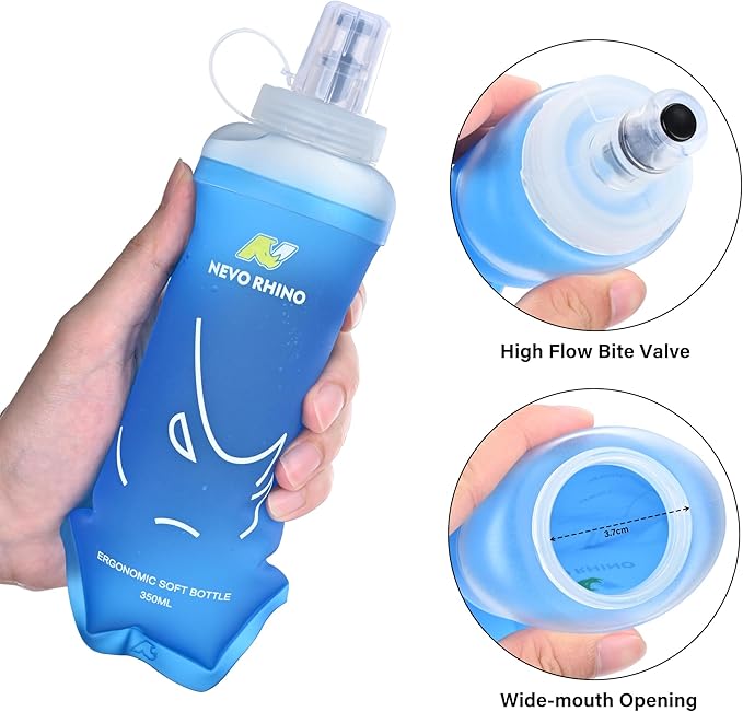 N NEVO RHINO 350ml/500ml TPU Soft Flask with Straw for Hydration Vest Pack Collapsible Water Bottle for Running Trail Hiking Cycling Marathon Camping