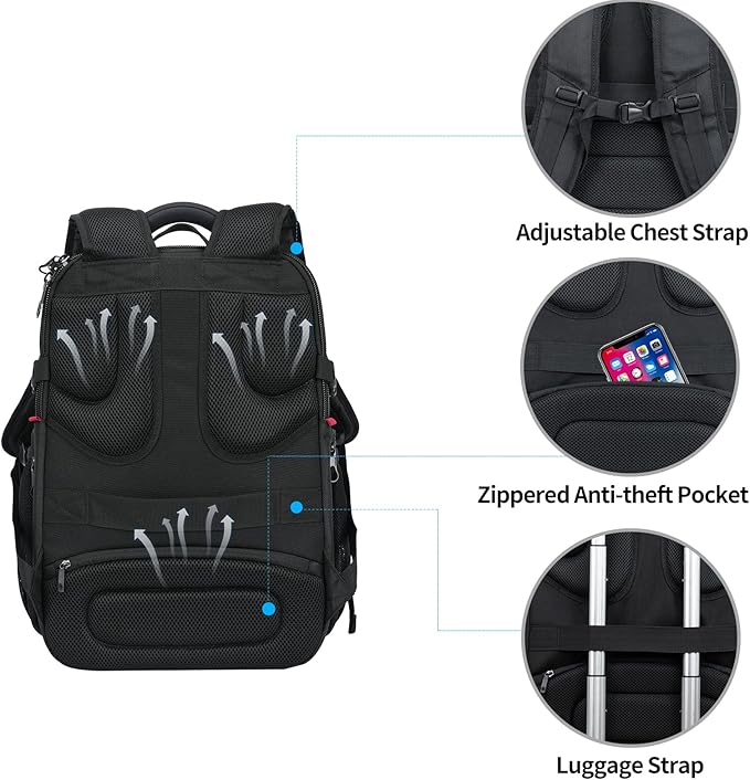 KROSER Friendly Travel Laptop Backpack 17.3 inch XXXL Gaming Backpack Water-Repellent College Daypack Business Backpack with RFID Pockets & USB Port for Men/Women-Black/Red