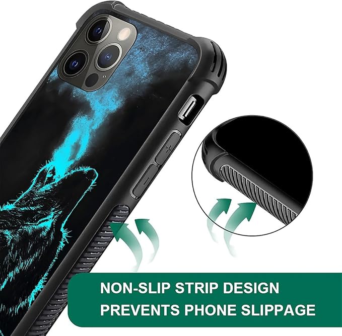 for iPhone 11 Pro Max Case, Blue Breathing Wolf Pattern Graphic Design Girl Boy Soft Silicone Hard Acrylic Shock Protection for iPhone 11 Pro Max