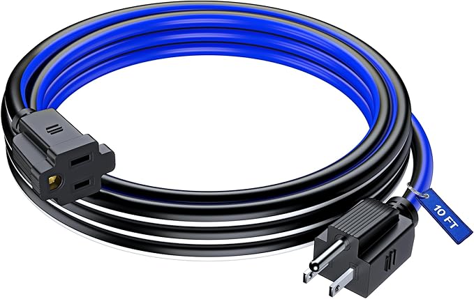 Maximm 10 Ft Black, White and Blue Extension Cord, Heavy Duty 16 AWG, ETL Listed for Workshop & Outdoor Use