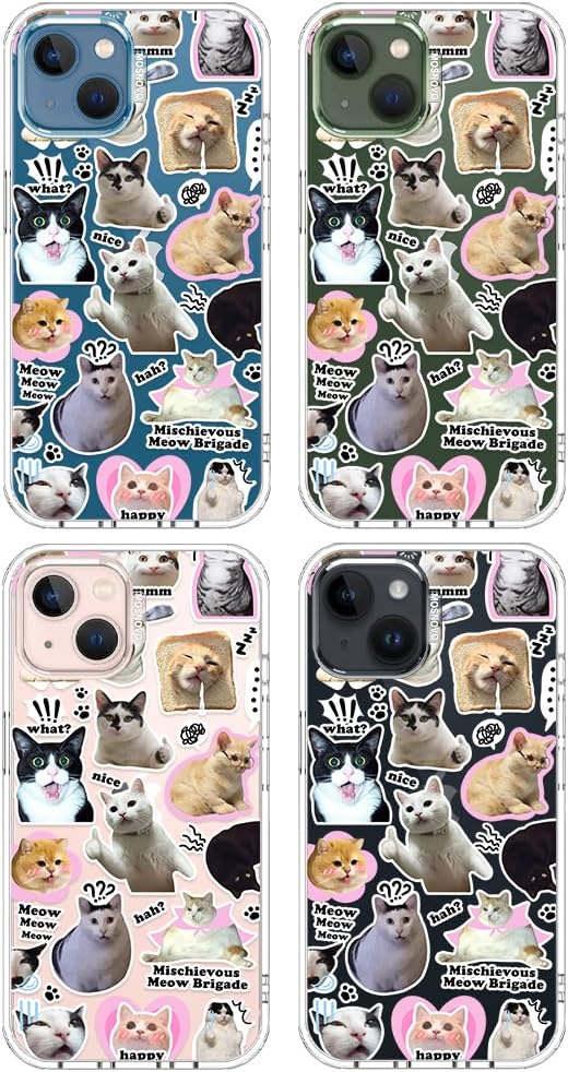 MOSNOVO for iPhone 13/14 Case | Military Grade 6.6ft Drop Tested | Clear with The Cat Brigade Design