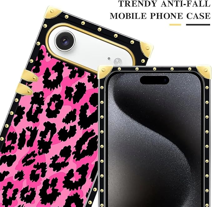 for iPhone 17 Air Case Luxury Golden Decoration for Girl Women Soft TPU Shockproof Protective Hard PC Back for iPhone 17 Air Crazy Pattern Pink Black Leopard