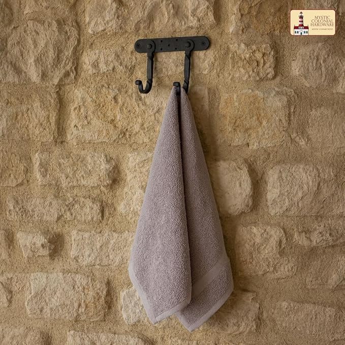 "Mystic Colonial Medieval Hand-Forged Iron Double Wall Hooks 1 Pc | (6 in ? 4 in) Rustic Twisted Wall Hanger | Vintage Black Coating Gothic Heavy-Duty Utility Hanger for Coats, Towels, Keys & Bags"