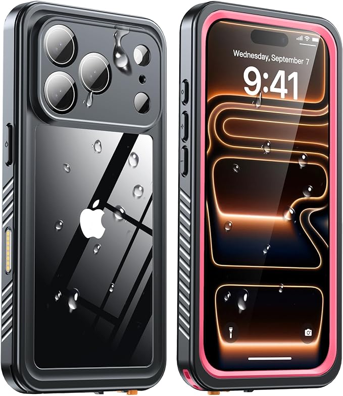 ANTSHARE for iPhone 17 Pro Case, IP68 Waterproof Shockproof Case, [Built-in Screen Protector] - 12 FT Military Dropproof - Full Body Heavy Duty Rugged Phone Cover 6.3 inches - Pink/Clear