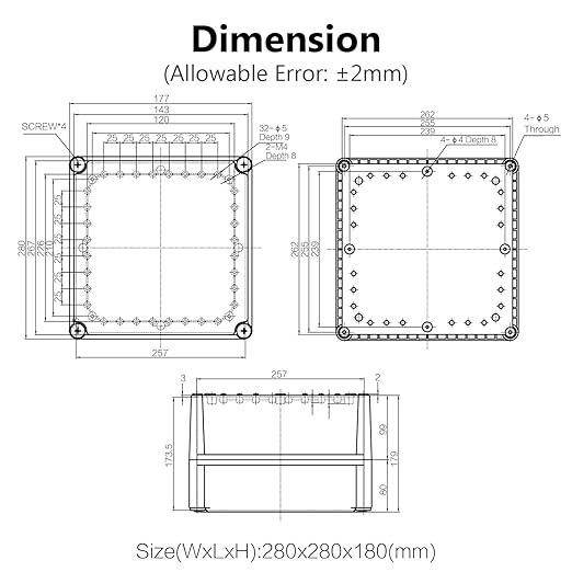 LeMotech Waterproof Dustproof IP67 Junction Box DIY Case Enclosure Gray 11 x 11 x 7.1 inch (280 x 280 x 180 mm)