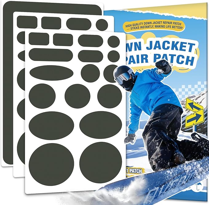 35Pcs Down Jacket Repair Patch Kit Pre-Cut Nylon Patches for Clothes Self-Adhesive Fabric Tape Waterproof Lightweight Outdoor Gear Tenacious Repair Tape for Puffer Jacket Coat Tent Backpack,Army Green