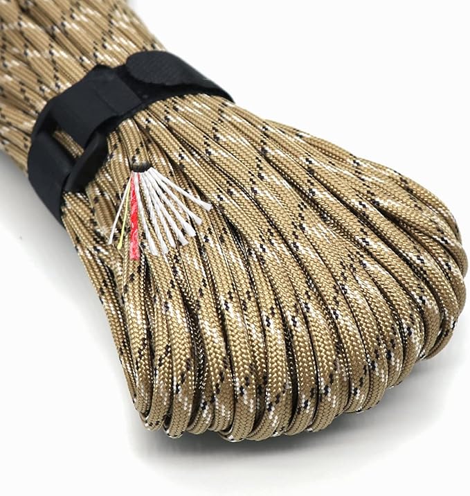 PSKOOK Survival Paracord Parachute Fire Cord Survival Ropes Red Tinder Cord PE Fishing Line Cotton Thread 7 Strands Outdoor 20, 25, 100 Feet
