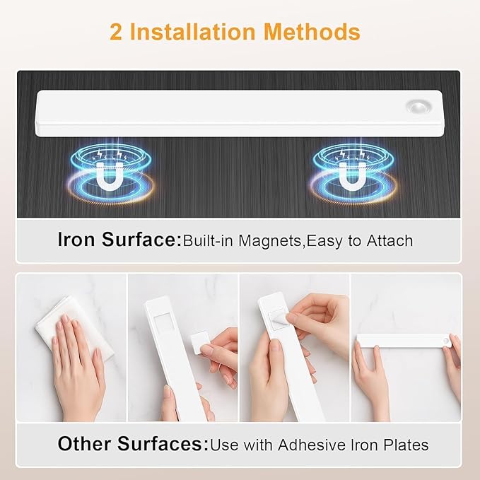13inch Under Cabinet Lighting, 2500mAh Motion Sensor Light Indoor, USB Rechargeable Battery Operated Closet Light, Dimmable LED Cabinet Lights, Under Counter Light for Kitchen-2 Pack