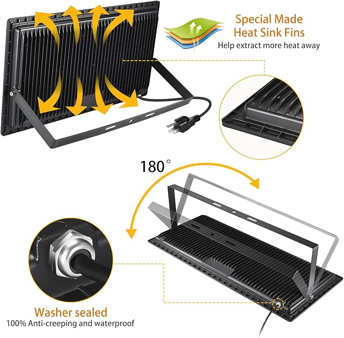 YANYCN 500W LED Flood Light Outdoor,2750W Equivalent Super Bright FloodLight with Plug,58600LM 5000K Daylight White IP66 Waterproof Commercial Lighting for Sports Fields,Counts,Arena,Stadium
