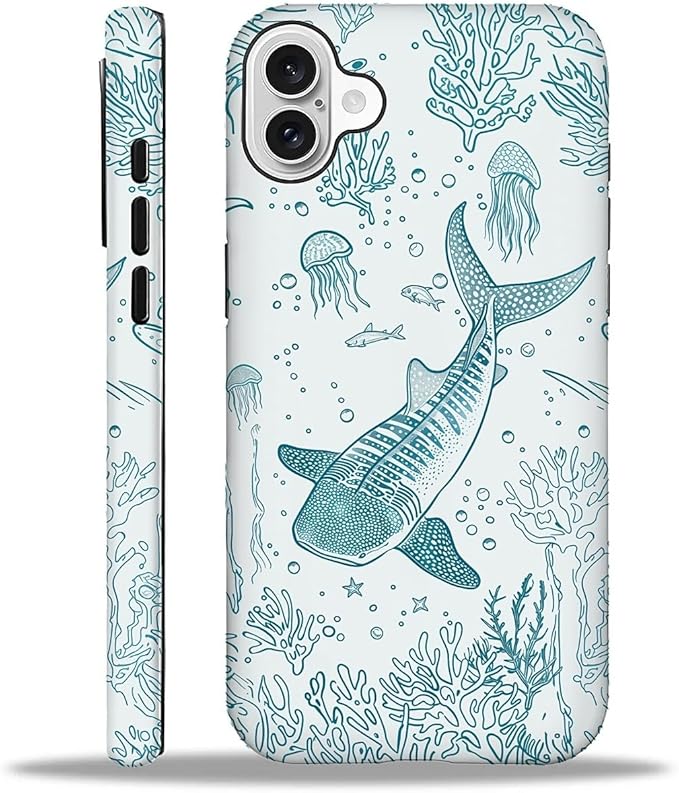 for iPhone 16 Plus Case,HH2 Ocean Whale Shark Hybrid 2 Layer Hard Shell Silicone Protective Pattern Design Case