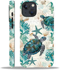 for iPhone 15 Plus Case,HH2 Ocean Sea Turtle Nautical Map Hybrid 2 Layer Hard Shell Silicone Protective Pattern Design Case