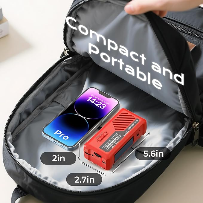 PRUNUS J-366 Emergency Radio with 3 Charging Cables, NOAA Weather Alert, 7400mWh/Solar/Hand Crank/USB-C Charging, Battery Operated, WB/AM/FM, SOS Alarm, Flashlight, Compact for Bag, NOAA Radio