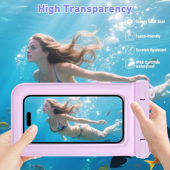 Waterproof Phone Pouch Floating, Fashion Letters Cell Phone Dry Bag for iPhone 17 16 15 14 13 Pro Max, Galaxy S25 S24 S23 S22 Ultra Google, Up to 7.5" Phones Purple