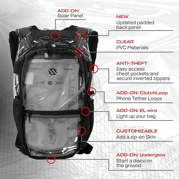 RAVERUNNER® Anti-Theft Hydration Backpack | Festival Approved Rave Backpack for Concert Goers, Leak-Free Festival Water Backpack for EDC, Rave Hydration Pack