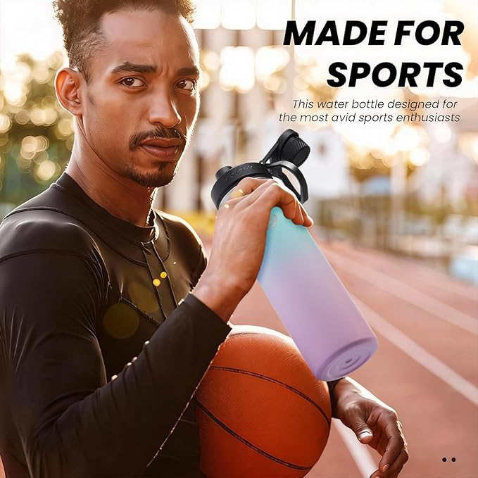 Sports Water Bottle 22oz, Insulated Water Bottle with Handle,Stainless Steel,Simple Modern,Suitable for Travel, School, Boy, Girl(Bubble Gum)