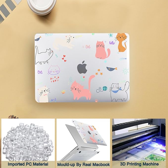 Printed Case for MacBook Air M1 13 inch 2020 2019 2018 Release (Model A2337 A2179 A1932),Aesthetic Hard Shell Case Cover & Keyboard Cover for Laptop Air 13.3",Cat & Star