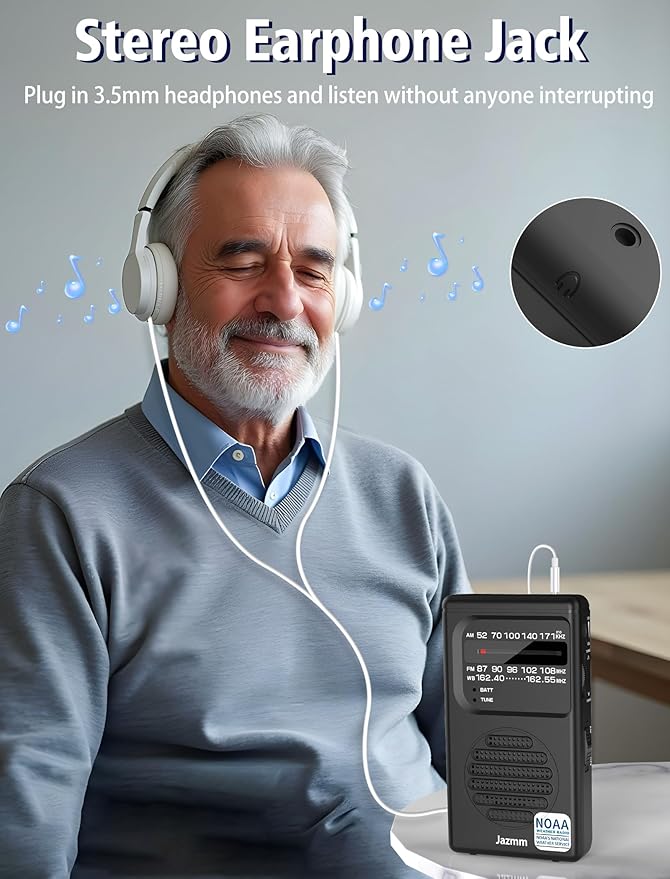 Pocket NOAA Weather Radio,Portable AM FM Battery Operated Radio with 3W Speaker,Transistor with Best Reception,Back Clip,Flashlight,Earphone Jack,Powered by 2 AA Battery for Emergency