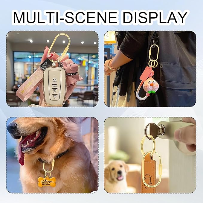 CooBigo 3 Pack Gold Brass Key Ring, Screw Lock Key Organizer with 6 Keyrings, Carabiner Keychain Clip for Car Keys Purse Bag Charms Luggage Tags Accessories