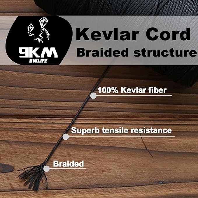 9KM DWLIFE Kevlar Cord– High Tensile Strength Kevlar Thread, 50–1500lb Flame-Resistant String for Fishing, Kite Line, Wind Chimes, Camping & Outdoor Survival Rope