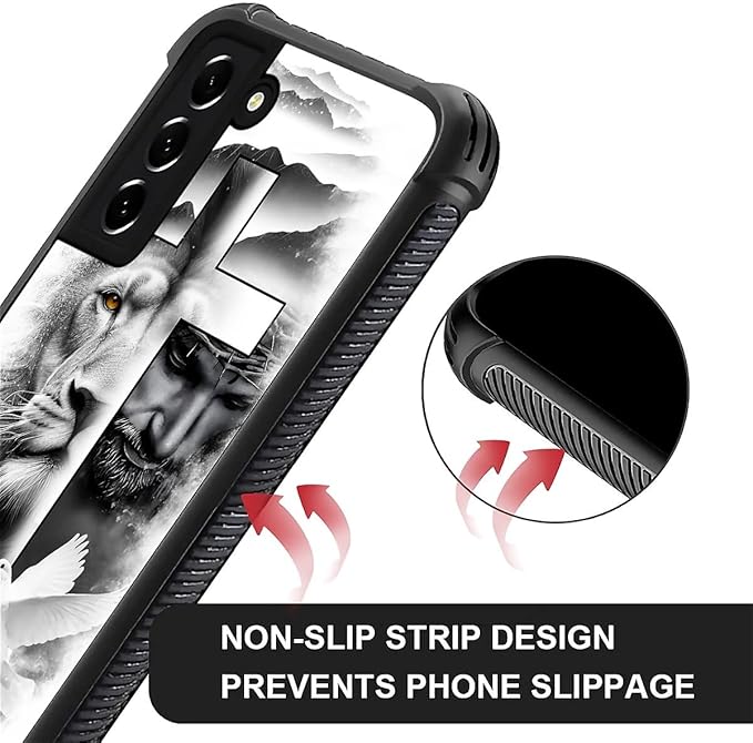 for Samsung Galaxy S21 FE Case, Lion Cross Jesus Christ Dove Pattern Graphic Design Girl Boy Soft Silicone Hard Acrylic Shock Protection for Samsung Galaxy S21 FE