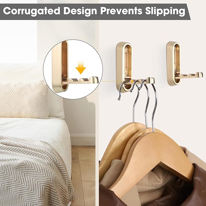 Dntorx Folding Coat Hooks, 6 Pcs Foldable Gold Wall Hooks Heavy Duty Foldable Hook Bathroom Towel Hooks Robe Hooks Wall Mounted for Hanging Coat Towels Clothes Hat Bags Keys